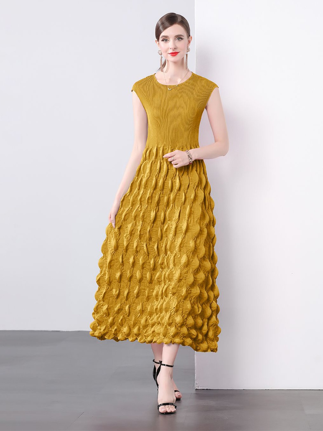 

JC Collection Self Design A-Line Midi Dress, Yellow