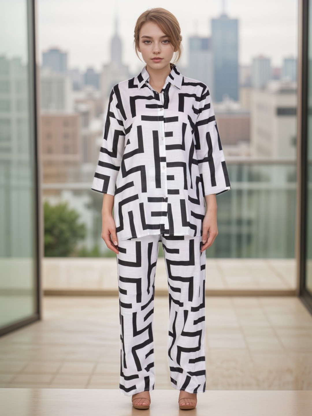 

BAESD Printed Shirt With Trouser Co -Ords, Black