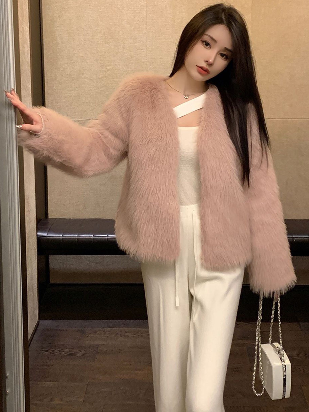 

JC Mode Front Open Overcoat, Pink