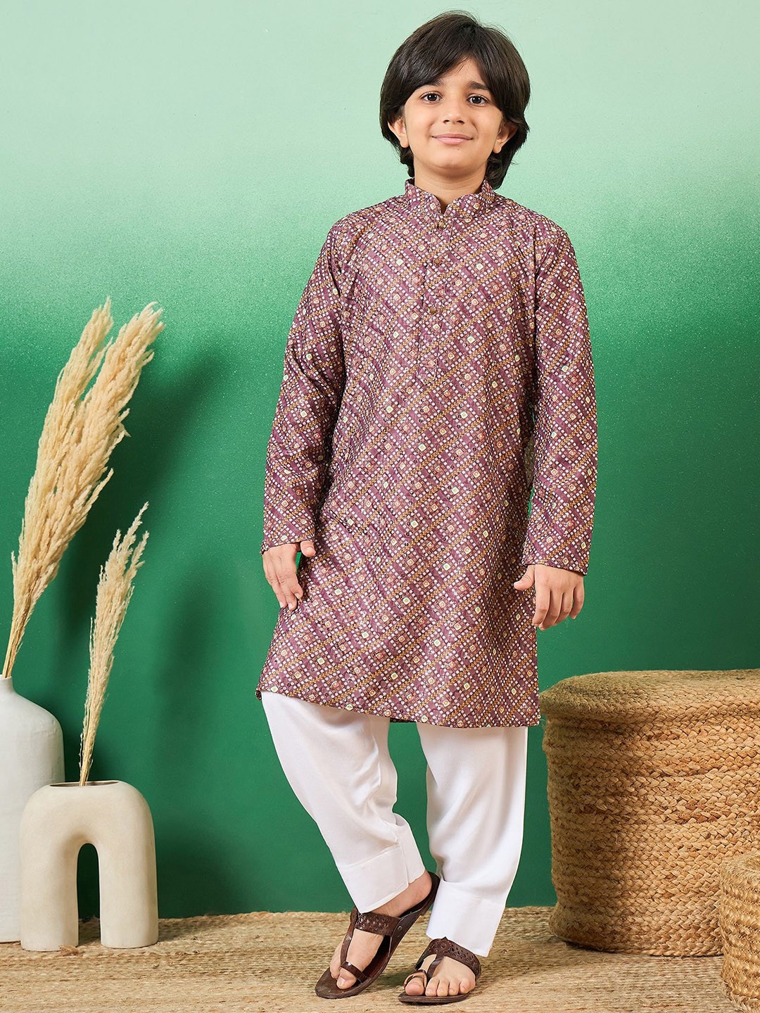 

Sangria Boys Printed Cotton Kurta Set, Purple