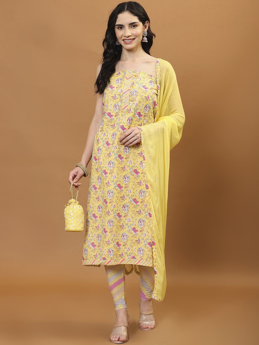 

Meena Bazaar Printed Unstitched Dress Material, Yellow