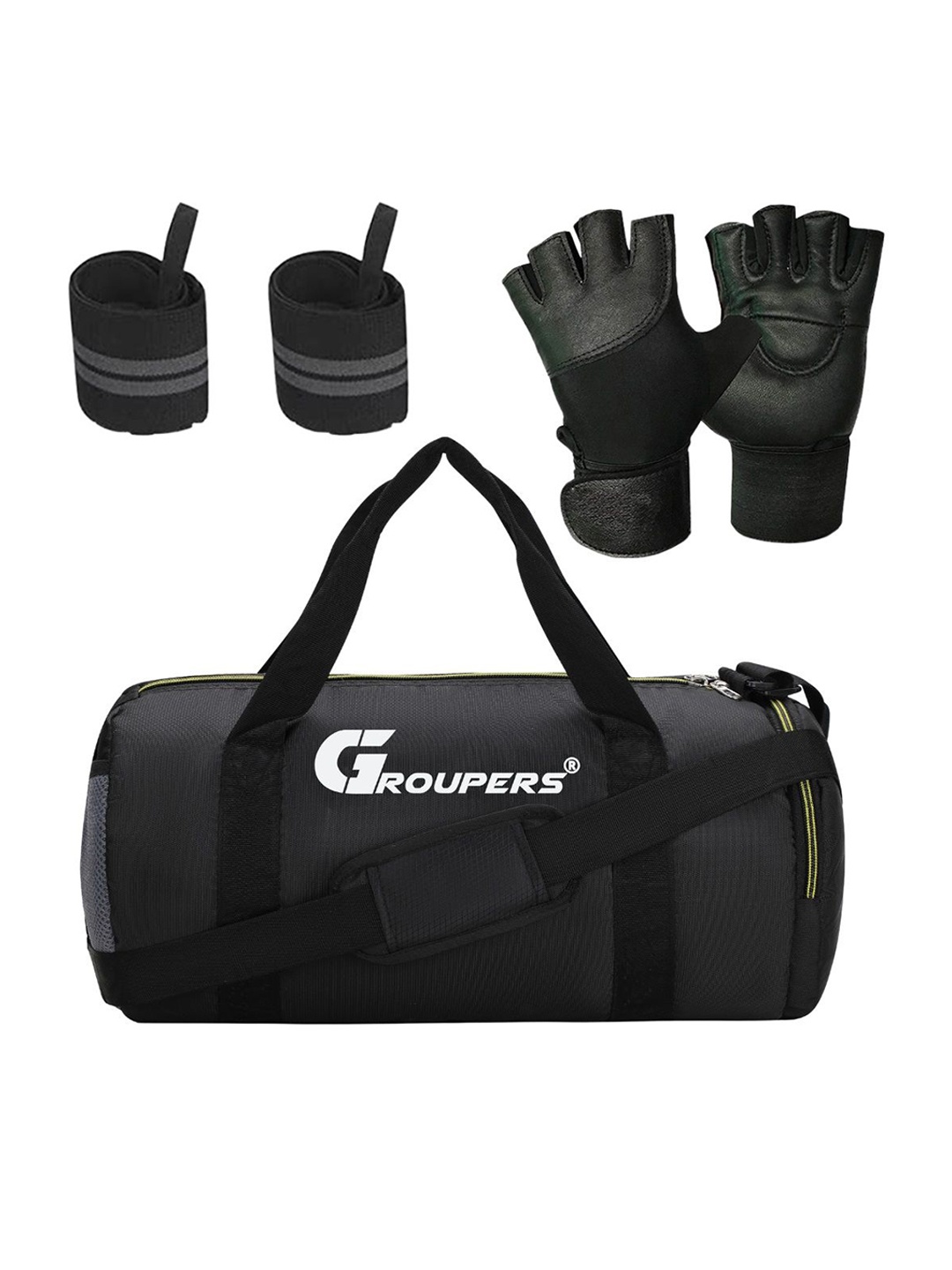 

GROUPERS Medium Foldable Sports Duffel Bag With Gloves & Wrist Band, Black