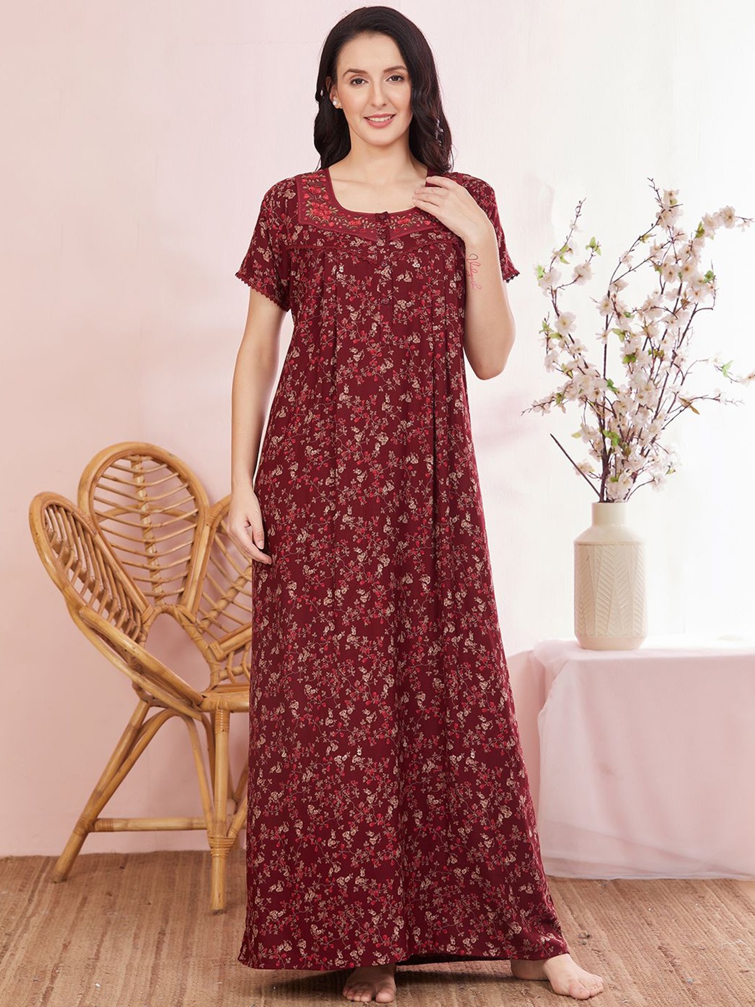 

Sand Dune Printed Maxi Nightdress, Maroon