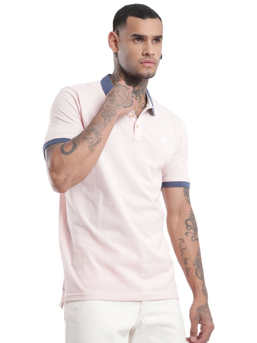 

WROGN Men Solid Polo Collar Pure Cotton Slim Fit T-shirt, Pink