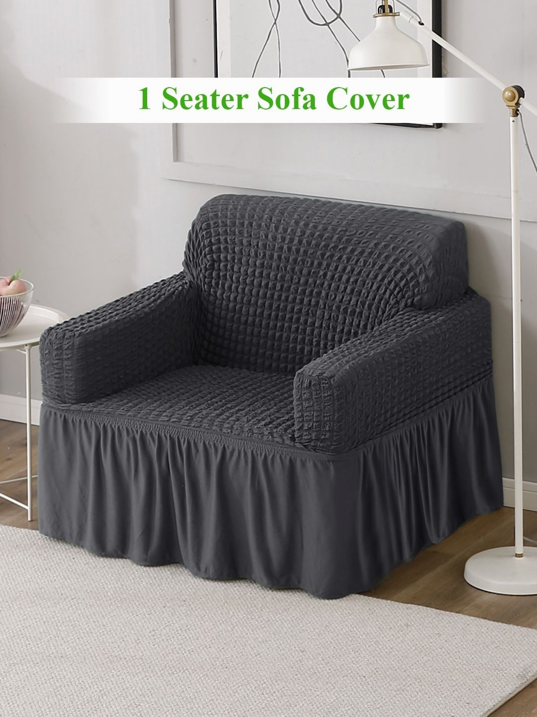 

HOKIPO Grey Stretchable Bubble Frill 1 Seater Sofa Cover