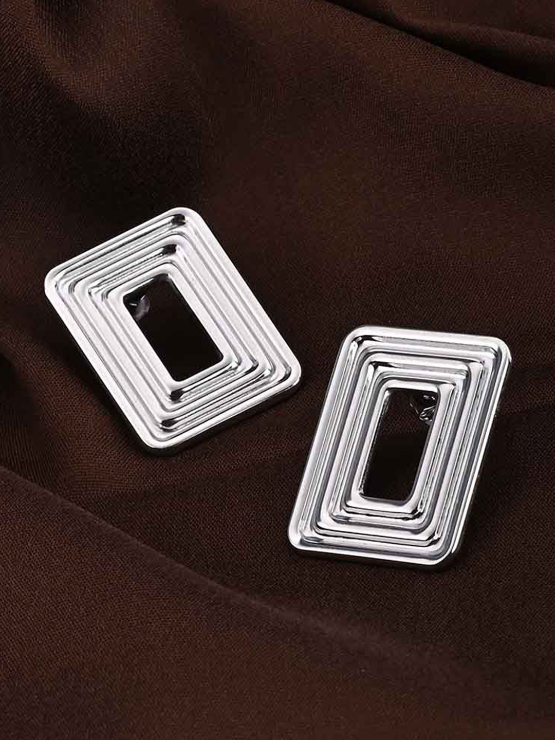 

PALMONAS Stainless Steel Silver -Plated Square Studs