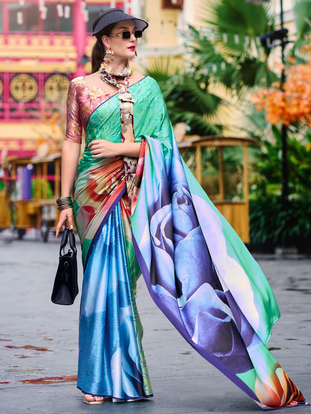 

Anouk Floral Poly Crepe Saree, Green