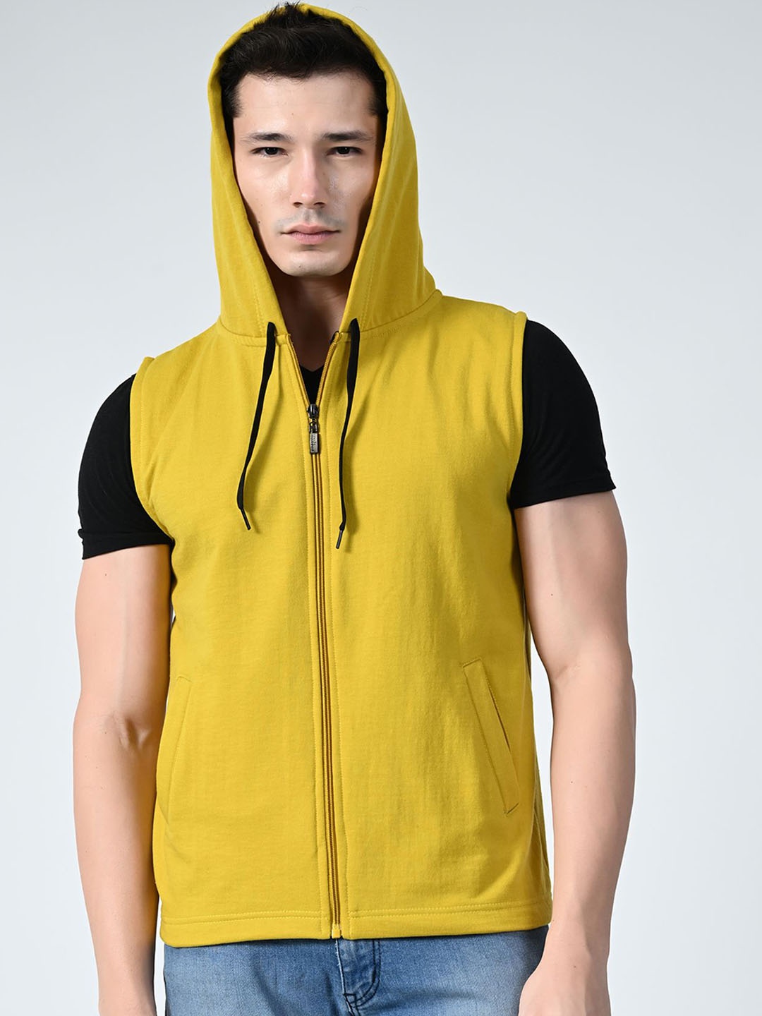 

BAESD Men Fleece Lightweight Open Front Jacket with Patchwork, Yellow