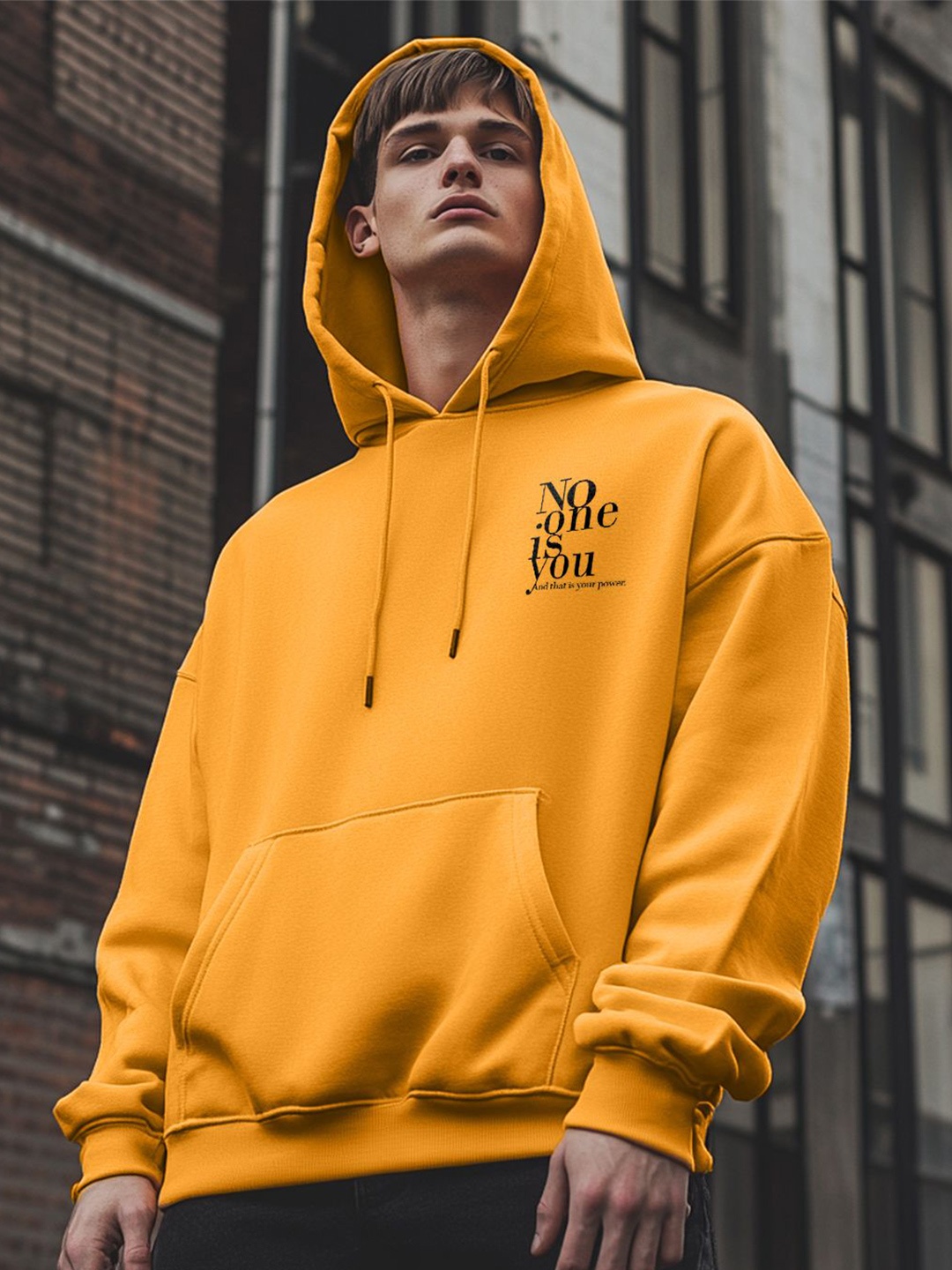 

NOBERO Men Hooded Sweatshirt, Mustard