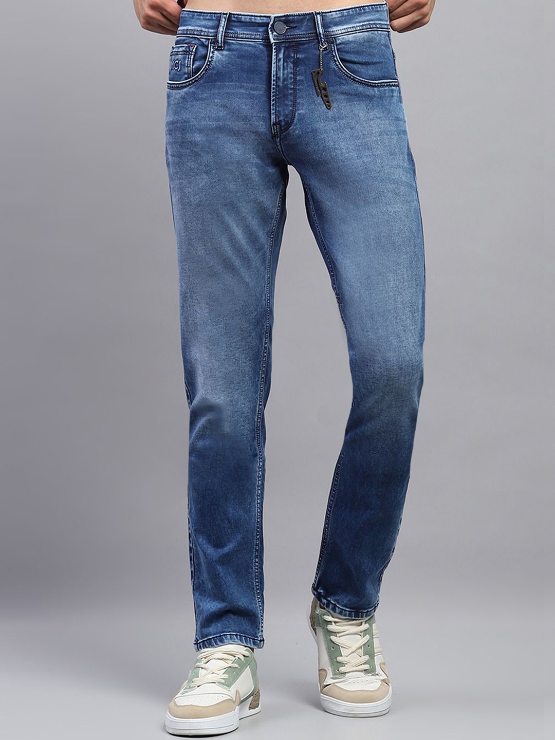 

Monte Carlo Men Mid-Rise Slim Fit Light Fade Cotton Jeans, Blue
