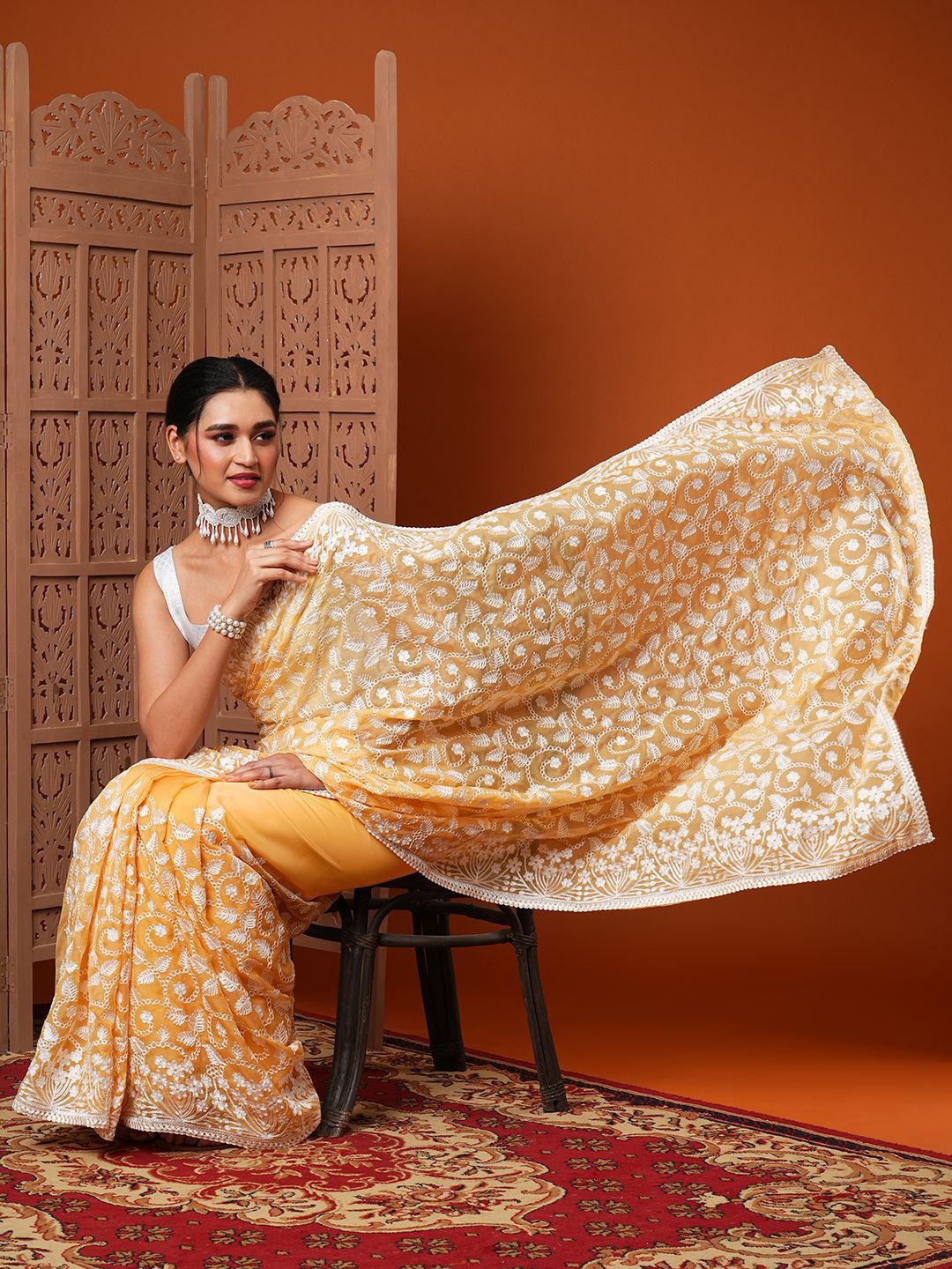 

KALINI Floral Embroidered Organza Saree, Yellow