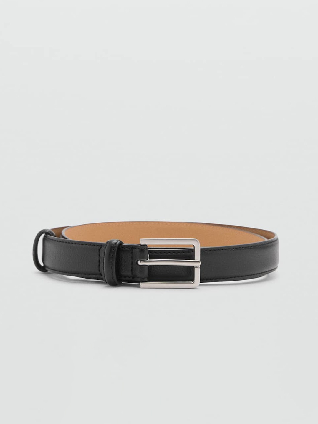 

MANGO MAN Men Leather Buckle Belt, Black