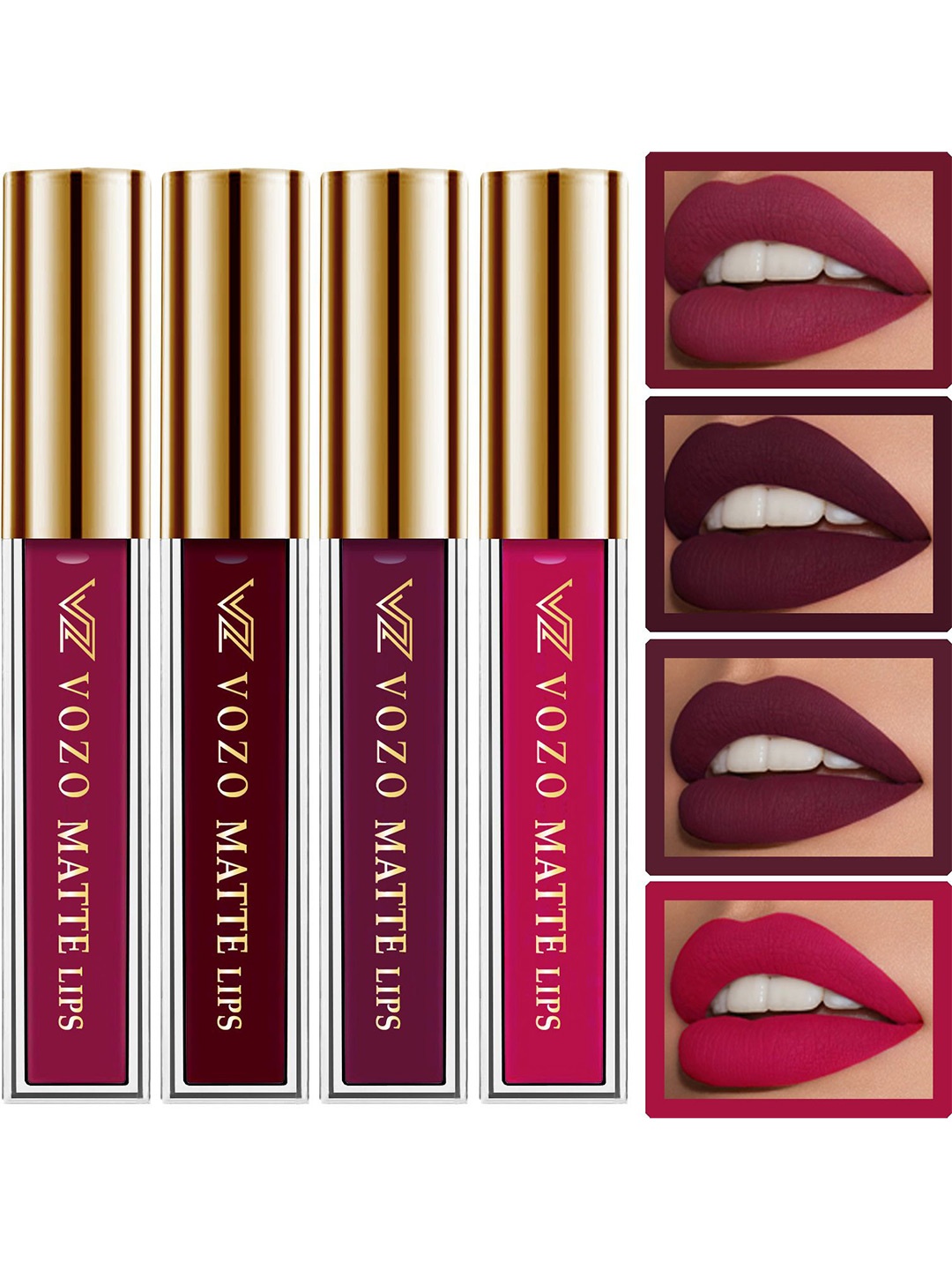 

VOZO Set Of 4 Matte Lips Liquid Lipstick 4 ml Each Shade 101-103-201-204, Red