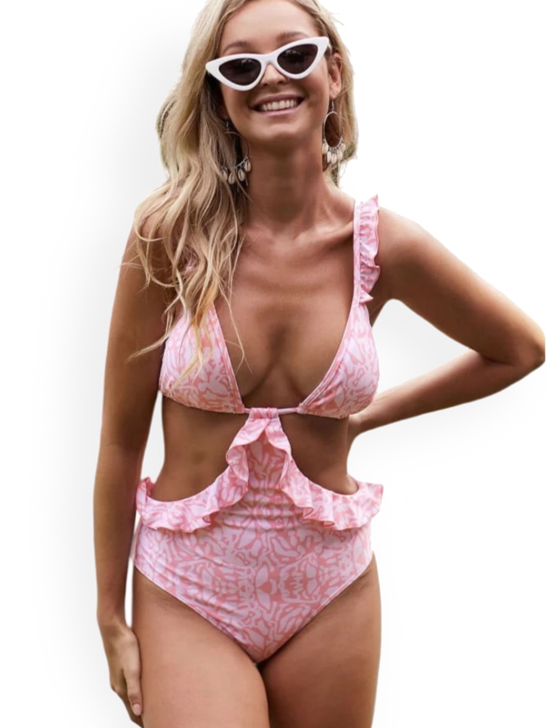 

ANGEL CROSHET Women Printed Ruffled Bodysuit, Pink