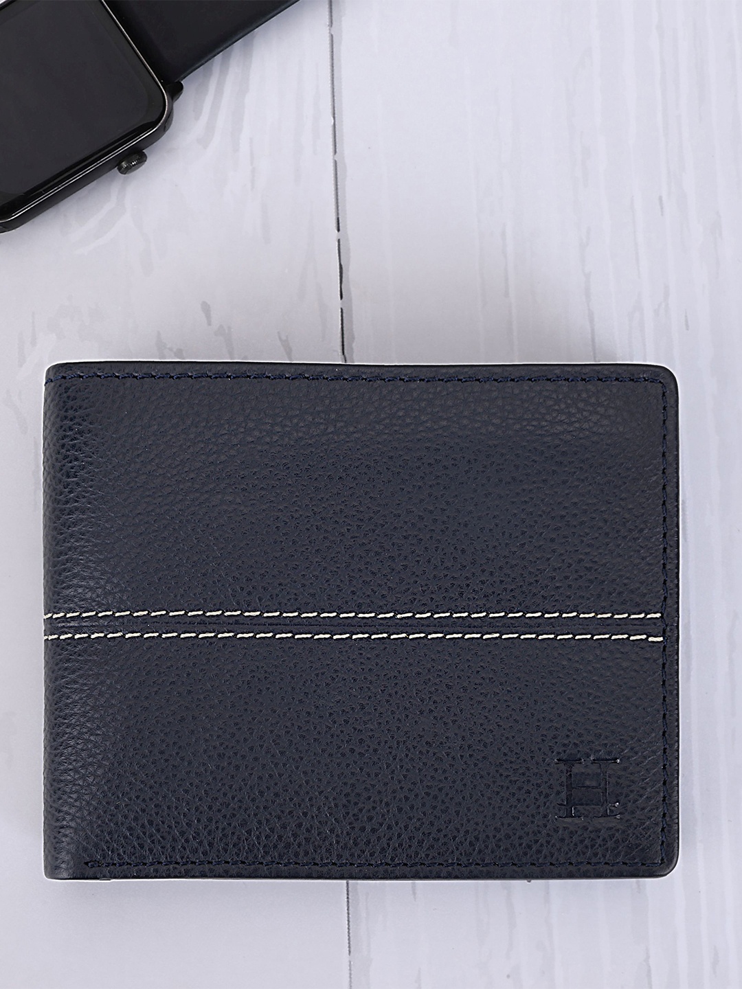 

HIROSHI Men Leather Two Fold Wallet, Navy blue