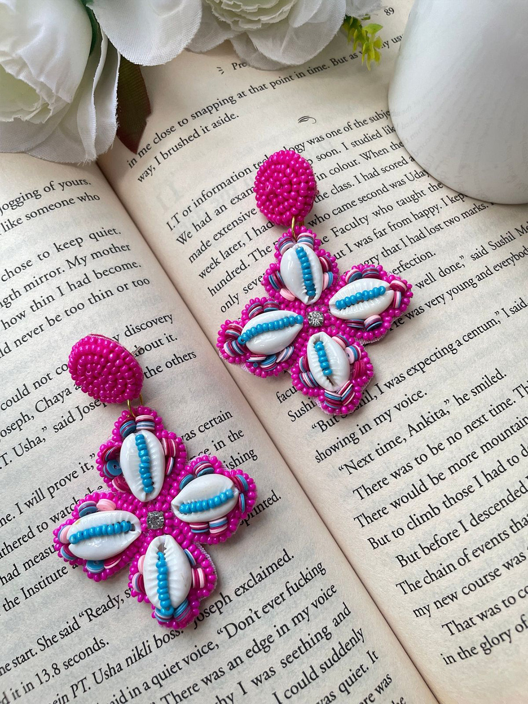 

ISHKAARA Beaded Classic Drop Earrings, Pink