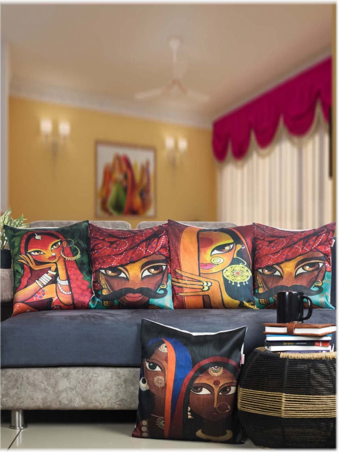 

Vendola Red & Blue 5 Pieces Ethnic Motifs Satin Square Cushion Covers