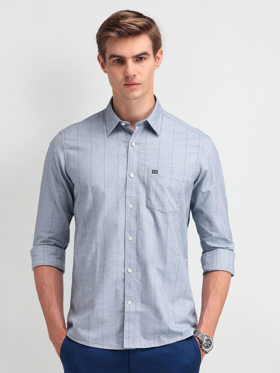 

Arrow Sport Men Modern Slim Fit Opaque Striped Casual Shirt, Grey