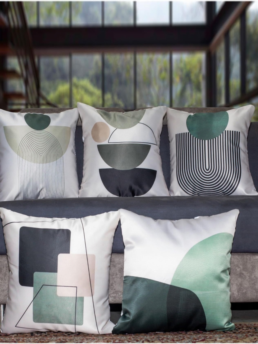 

Vendola White & Grey 5 Pieces Geometric Printed Satin Square Cushion Covers