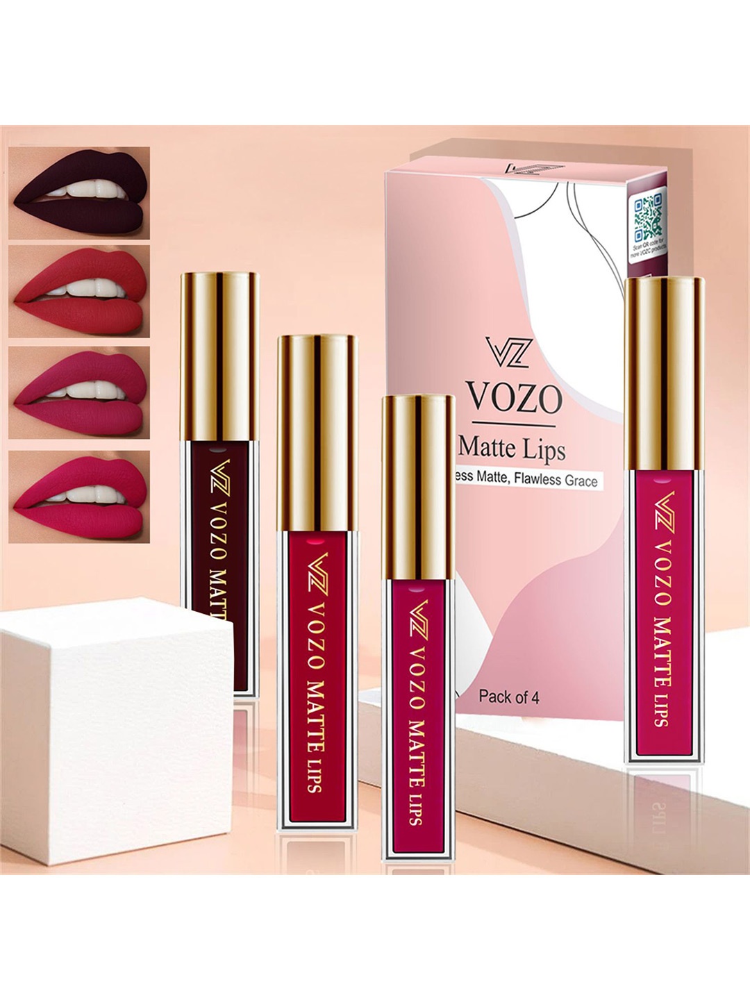 

VOZO Set Of 4 Matte Lips Liquid Lipstick 4 ml Each Shade 102-104-105-204, Maroon