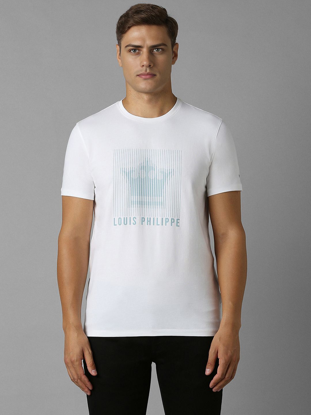 

Louis Philippe Sport Men Graphic Printed Round Neck Cotton Slim Fit T-shirt, White