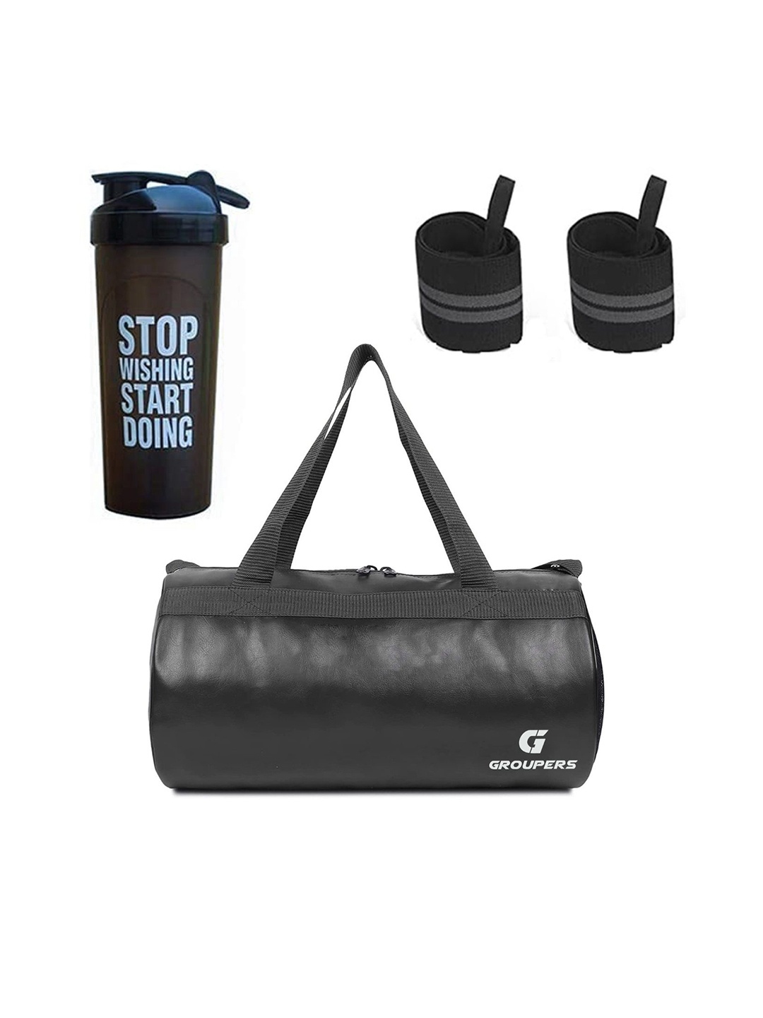 

GROUPERS Printed Foldable Sports or Gym Duffel Bag with Shaker Bottle-700ml & Wrist Band, Black