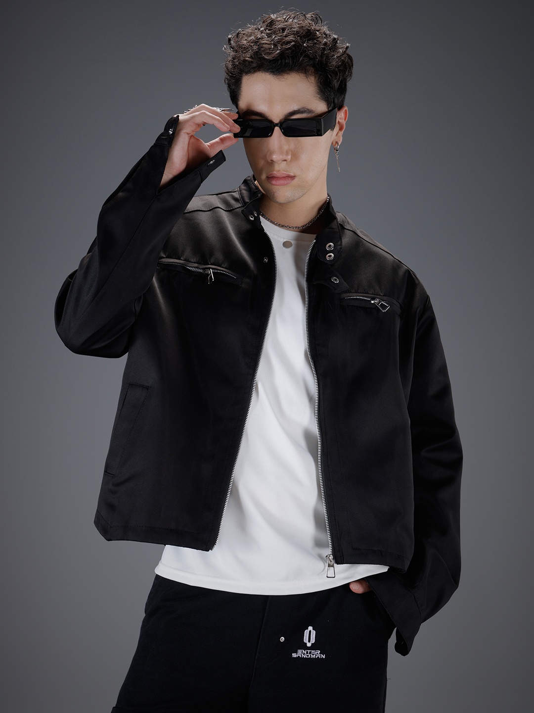 

SOKO STREET Band Collar Tailored Jacket, Black