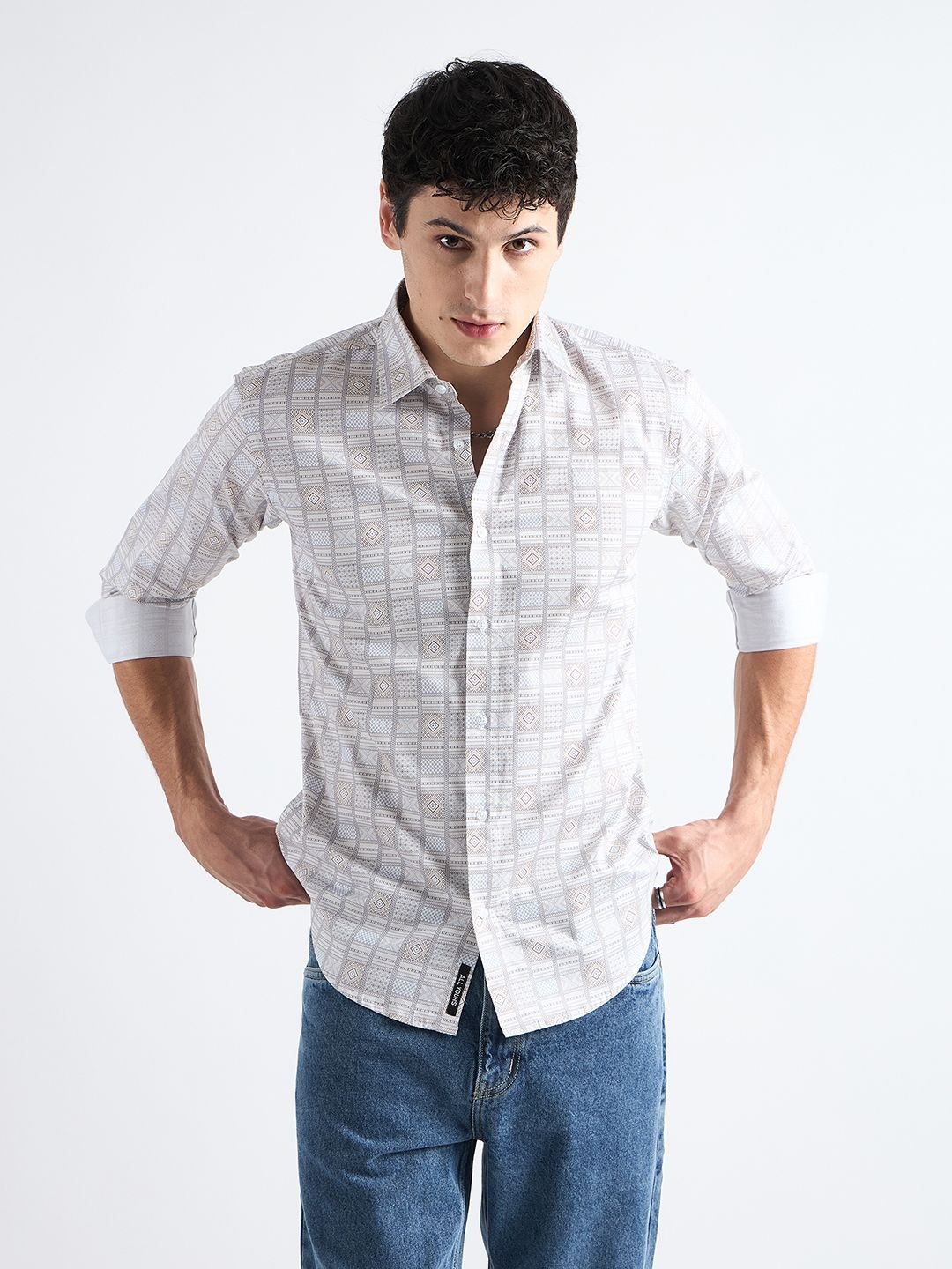 

all yours Men Classic Opaque Printed Formal Shirt, Beige