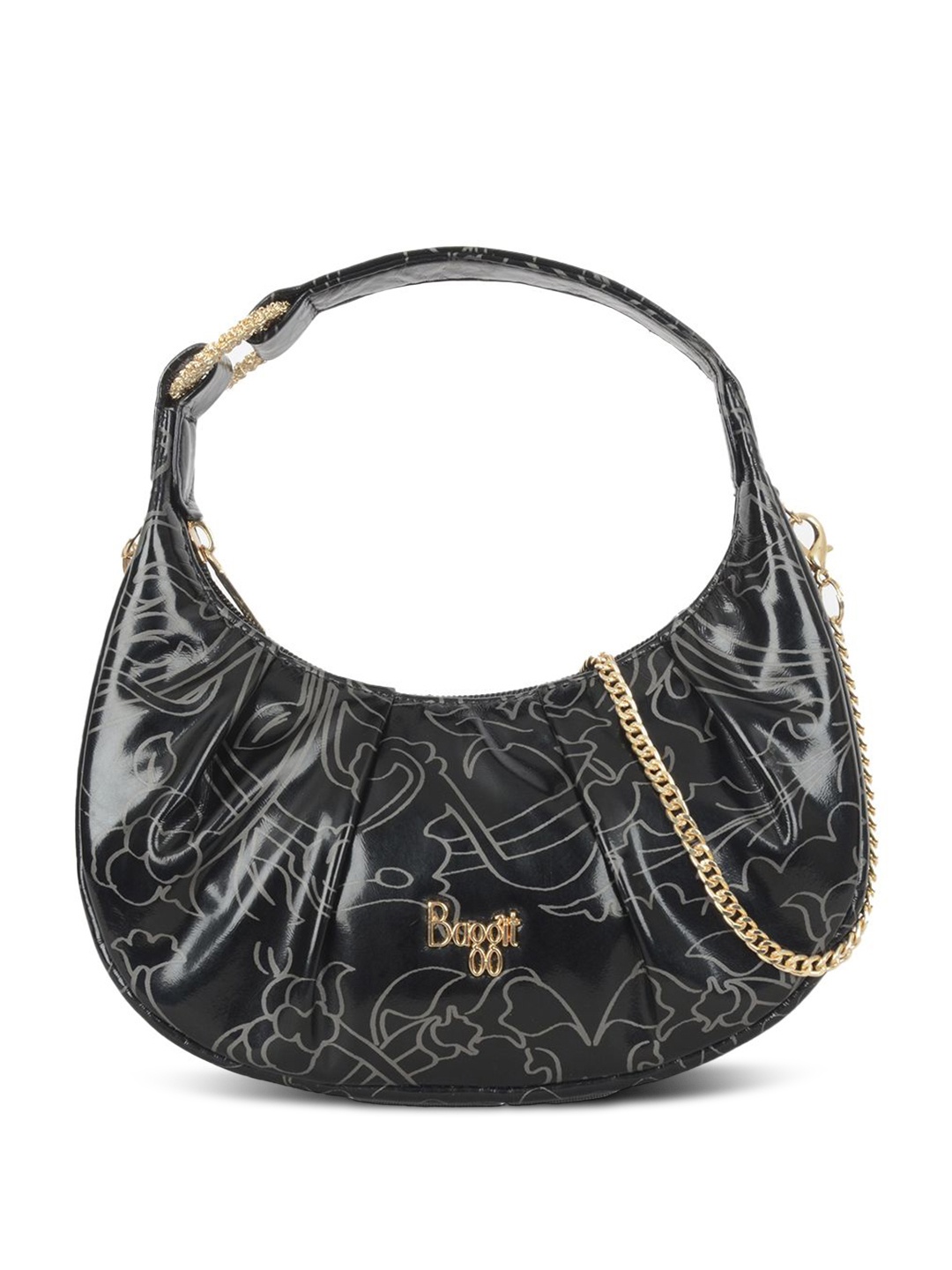 

Baggit Women Printed Half Moon Hobo Bag, Black