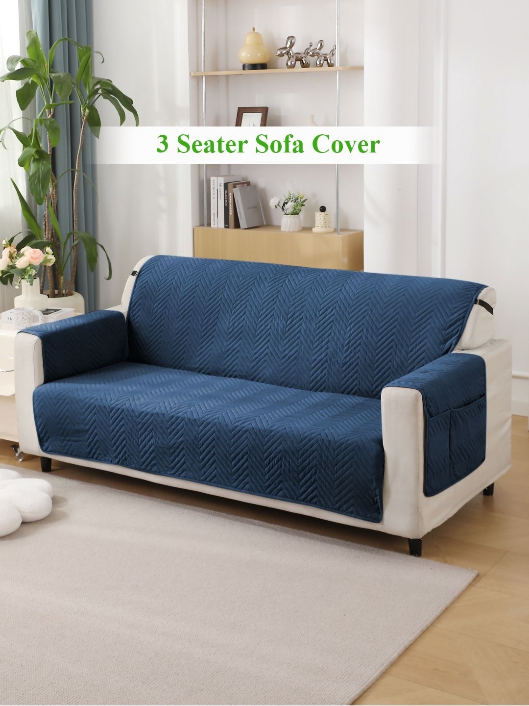 

HOKIPO Navy Blue Self Design 3 Seater Sofa Cover With Arms
