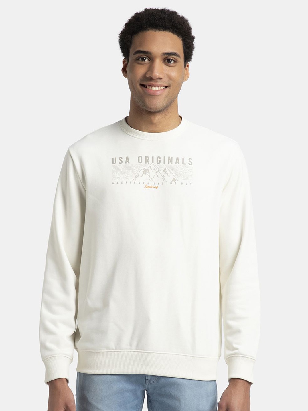 

Jockey Super Combed Cotton Rich French Terry Printed Sweatshirt with Ribbed Cuffs-UM51, Cream
