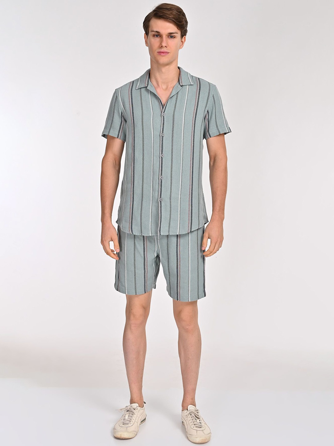 

POE Striped Pure Cotton Shirt With Shorts Co-Ords, Green