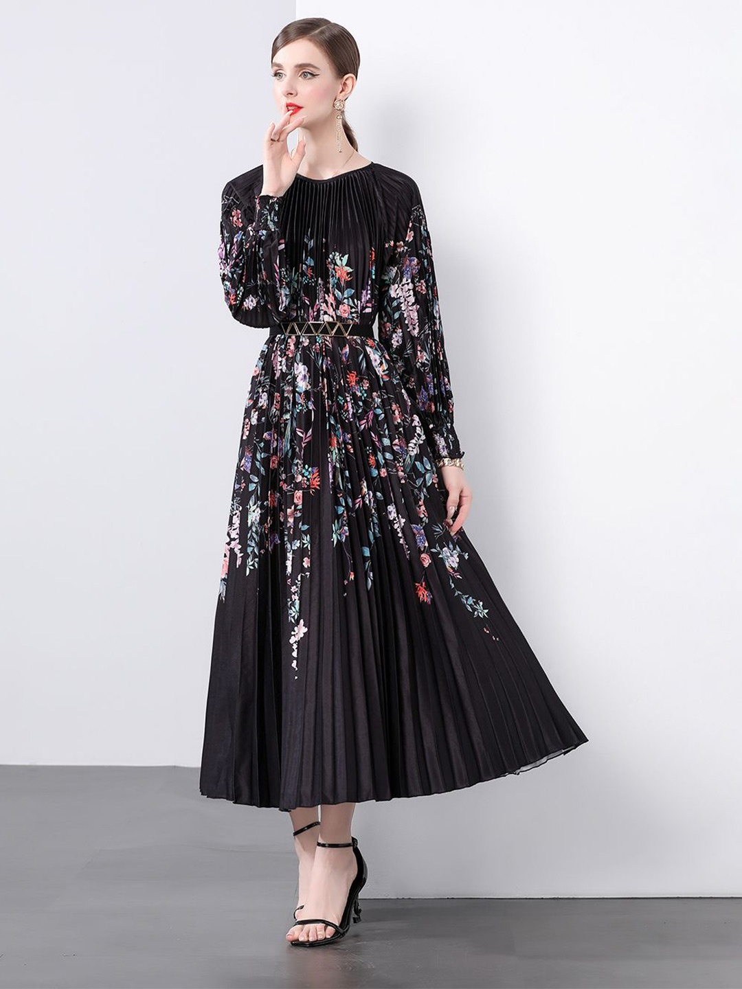 

JC Collection Floral Print Fit & Flare Maxi Dress, Black