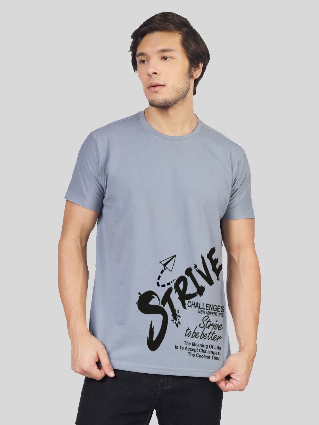 

Greylongg Men Typography Printed Round Neck Cotton T-shirt, Grey