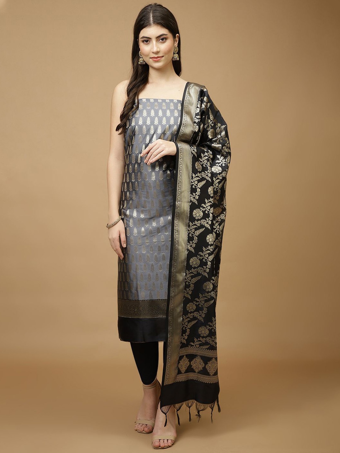 

Meena Bazaar Art Silk Unstitched Dress Material, Grey