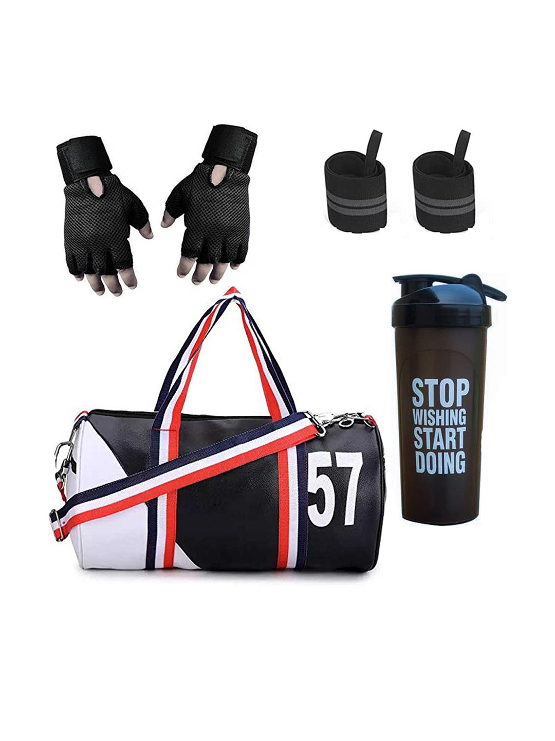 

GROUPERS Printed Foldable Gym Duffel Bag with Shaker Bottle-700ml Gloves & Wrist Band, Black