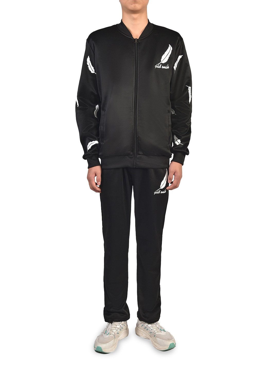 

StyleCast x Revolte Printed Mock Collar Jacket With Trouser Tracksuit, Black