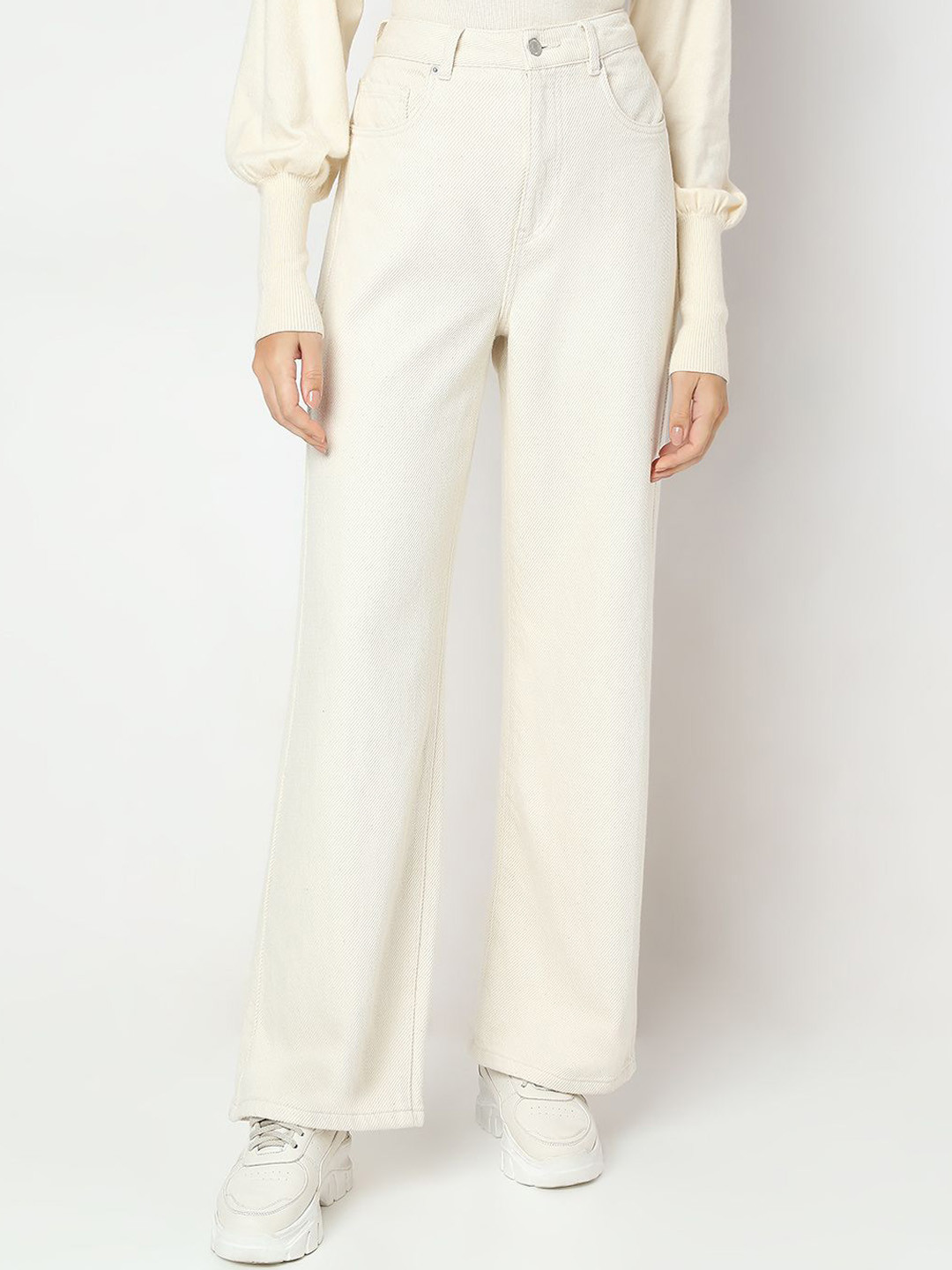 

Vero Moda Women Wide Leg High-Rise Cotton Jeans, Off white