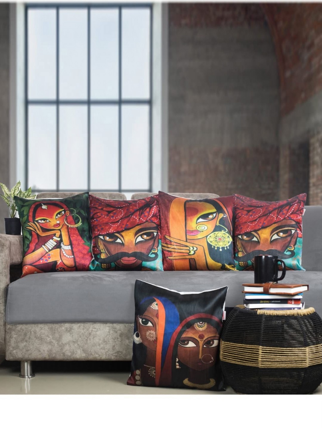 

Vendola Brown & Black 5 Pieces Ethnic Motifs Printed Satin Square Cushion Covers