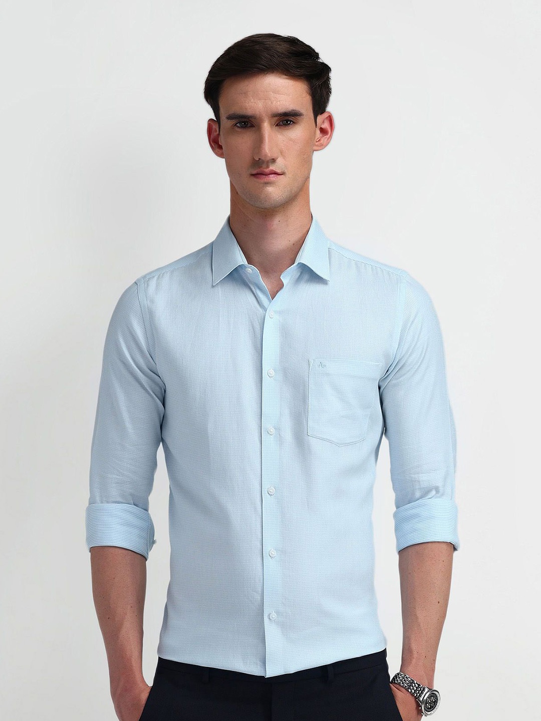 

Arrow Men Modern Slim Fit Opaque Striped Formal Shirt, Blue