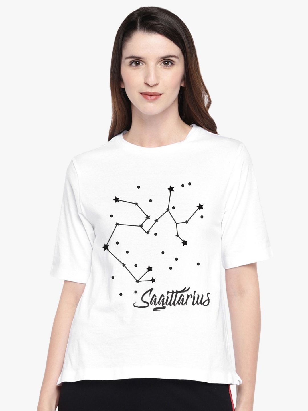 

First Row Women Graphic Printed Round Neck Cotton T-shirt, White