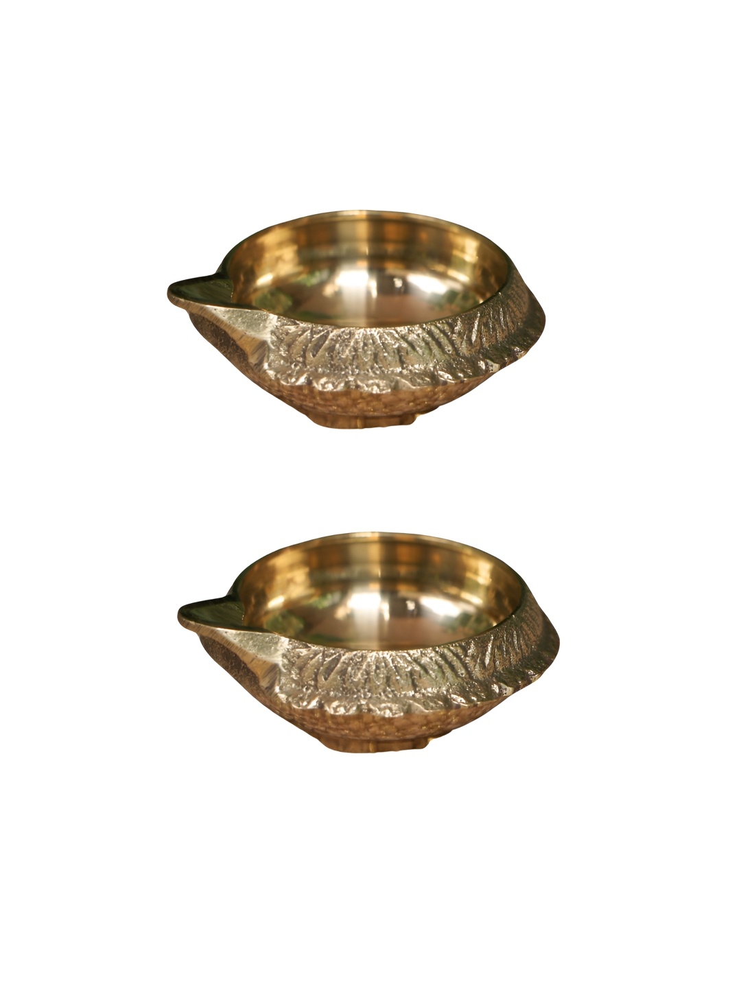 

Ambi Home Set Of 2 Yellow Textured Brass Deepam, Gold