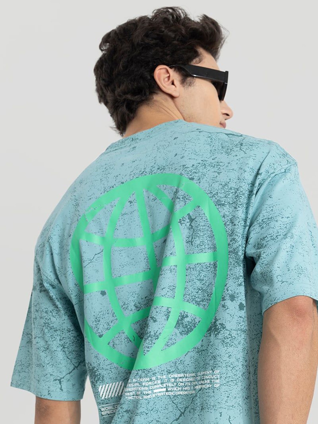 

Snitch Men Graphic Printed Round Neck Cotton Oversized T-shirt, Blue