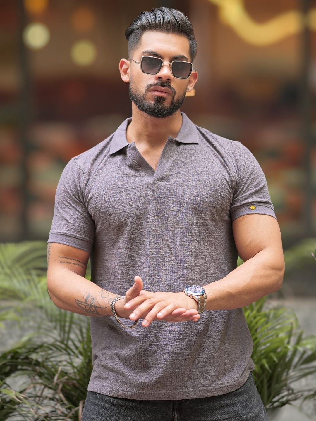 

Maniac Men Solid V-Neck Cotton Slim Fit T-shirt, Grey