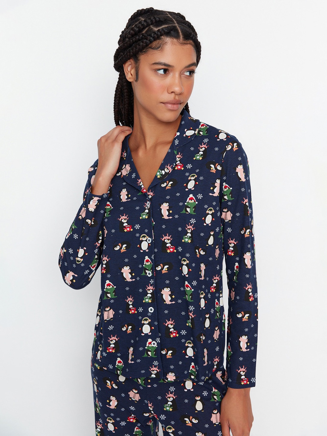 

Trendyol Women Printed Night suit, Blue