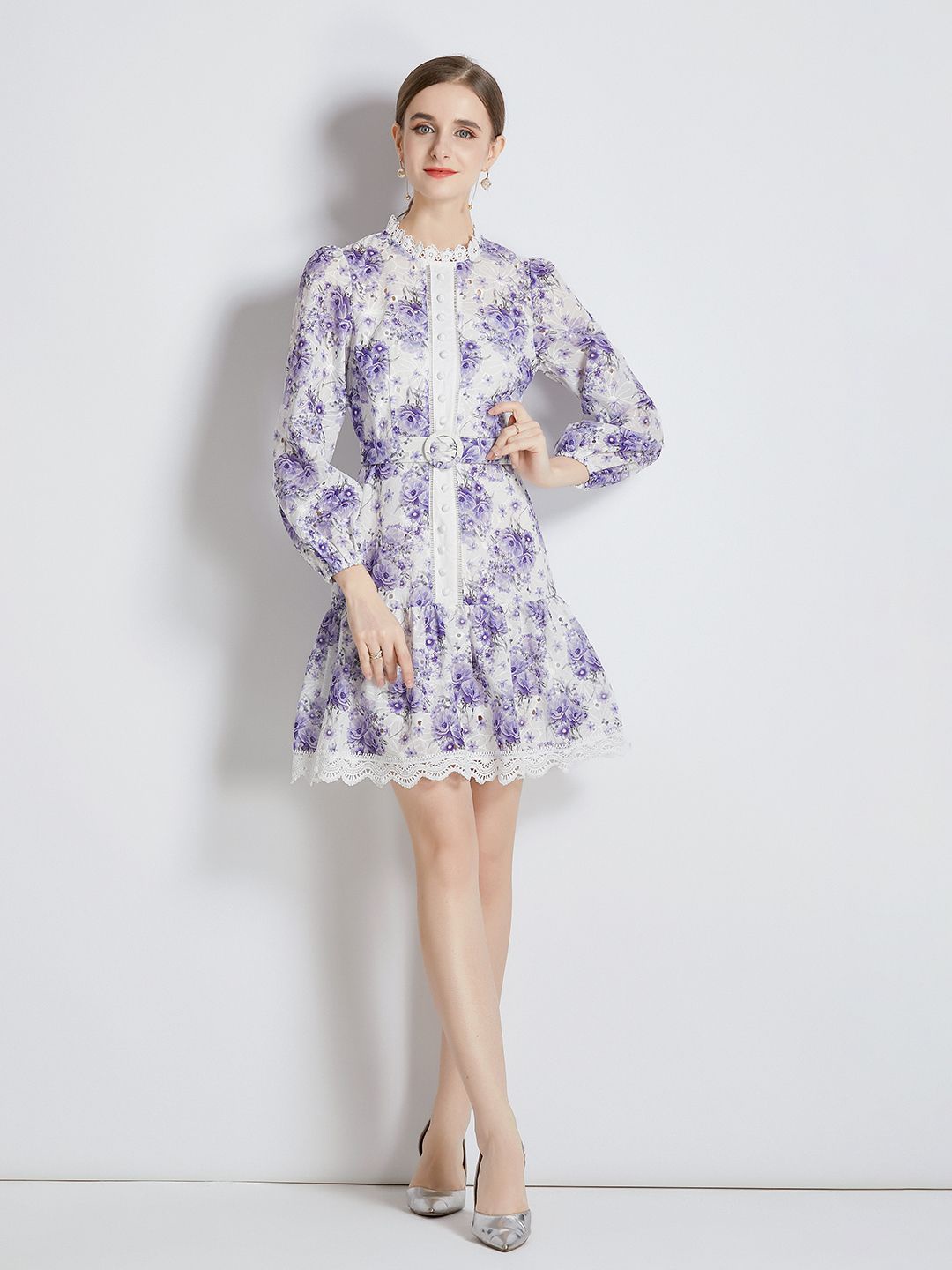 

JC Collection Women Floral Print Puff Sleeve Fit & Flare Dress, Purple