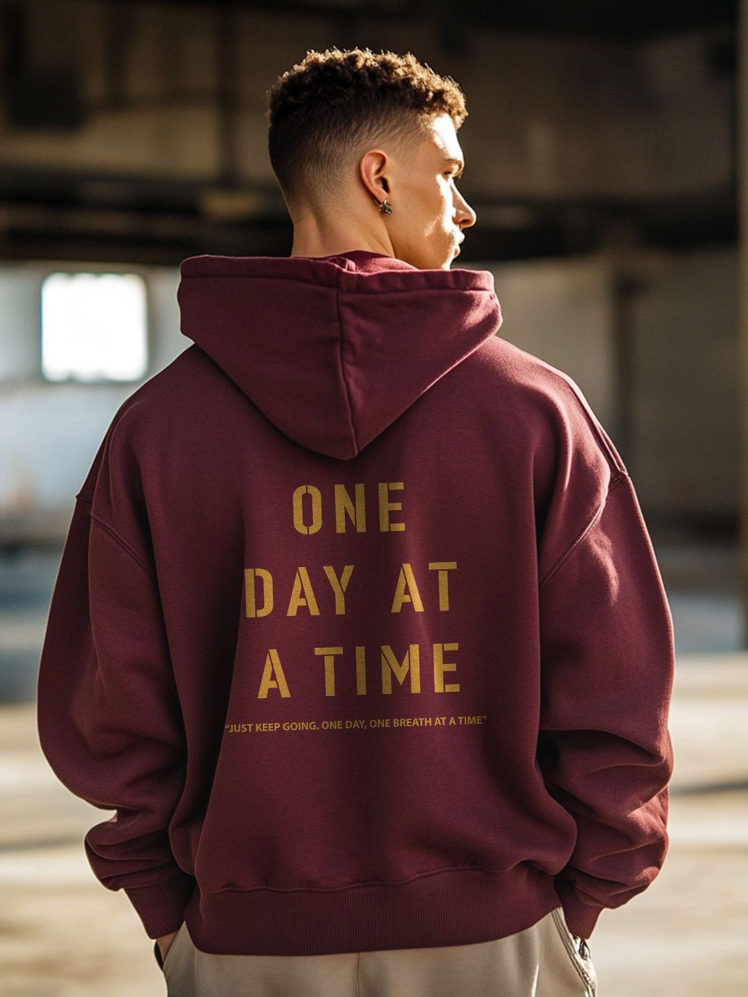 

NOBERO Men Oversized Printed Hooded Sweatshirt, Maroon