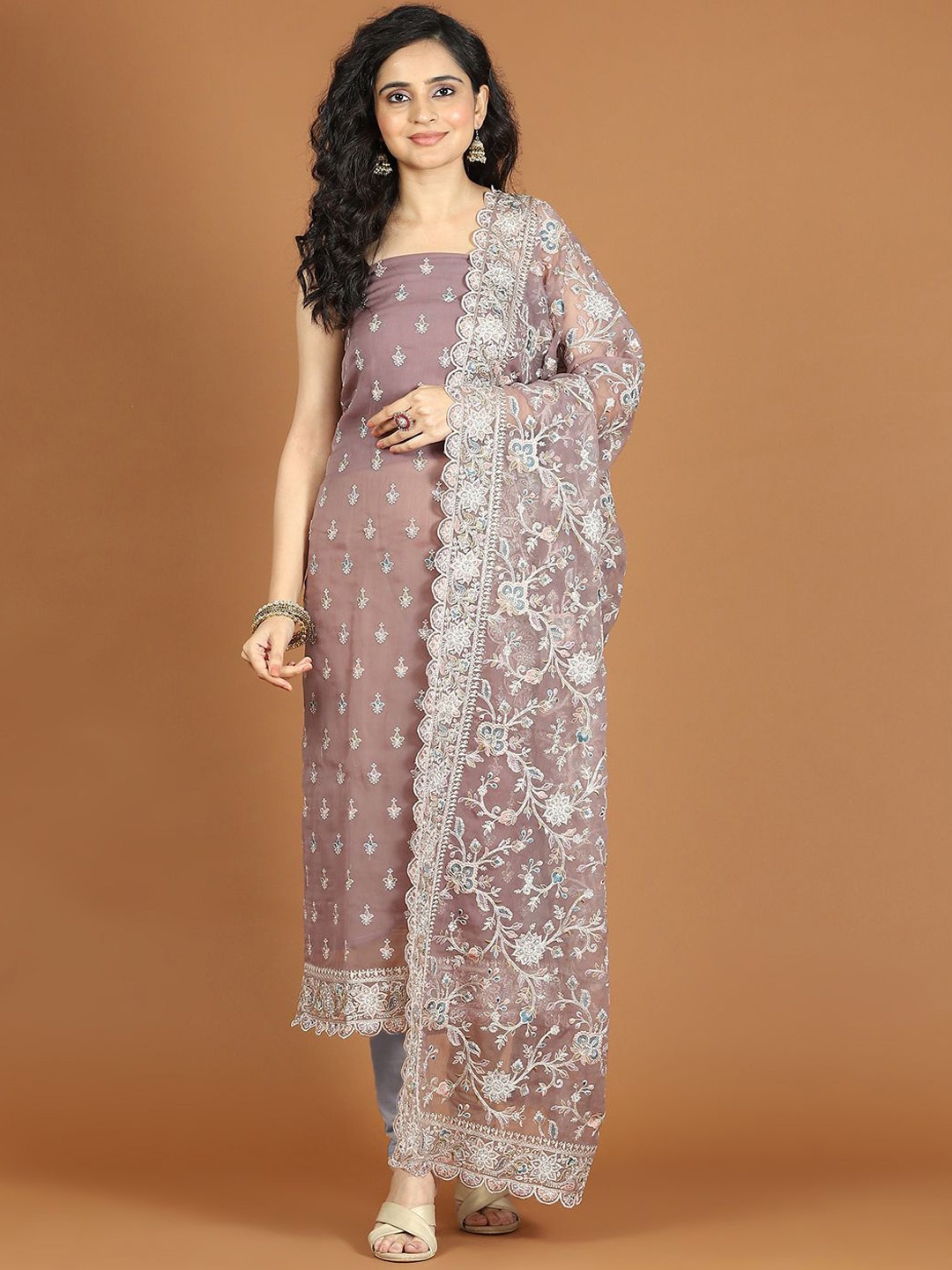 

Meena Bazaar Embroidered Unstitched Dress Material, Grey