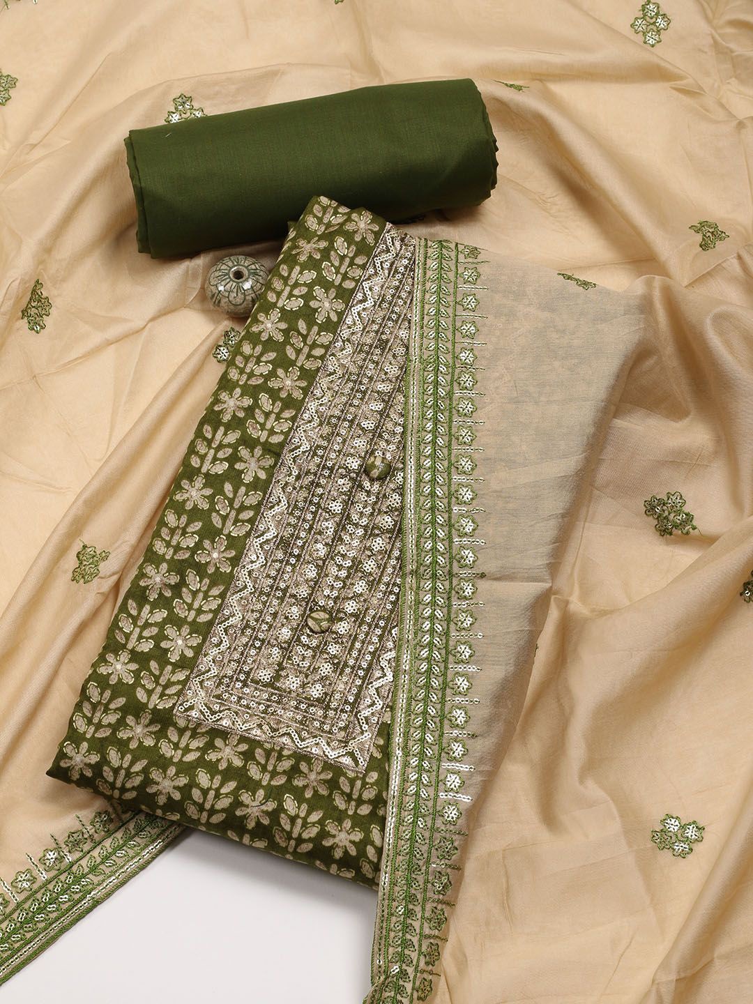 

Meena Bazaar Printed Unstitched Dress Material, Green