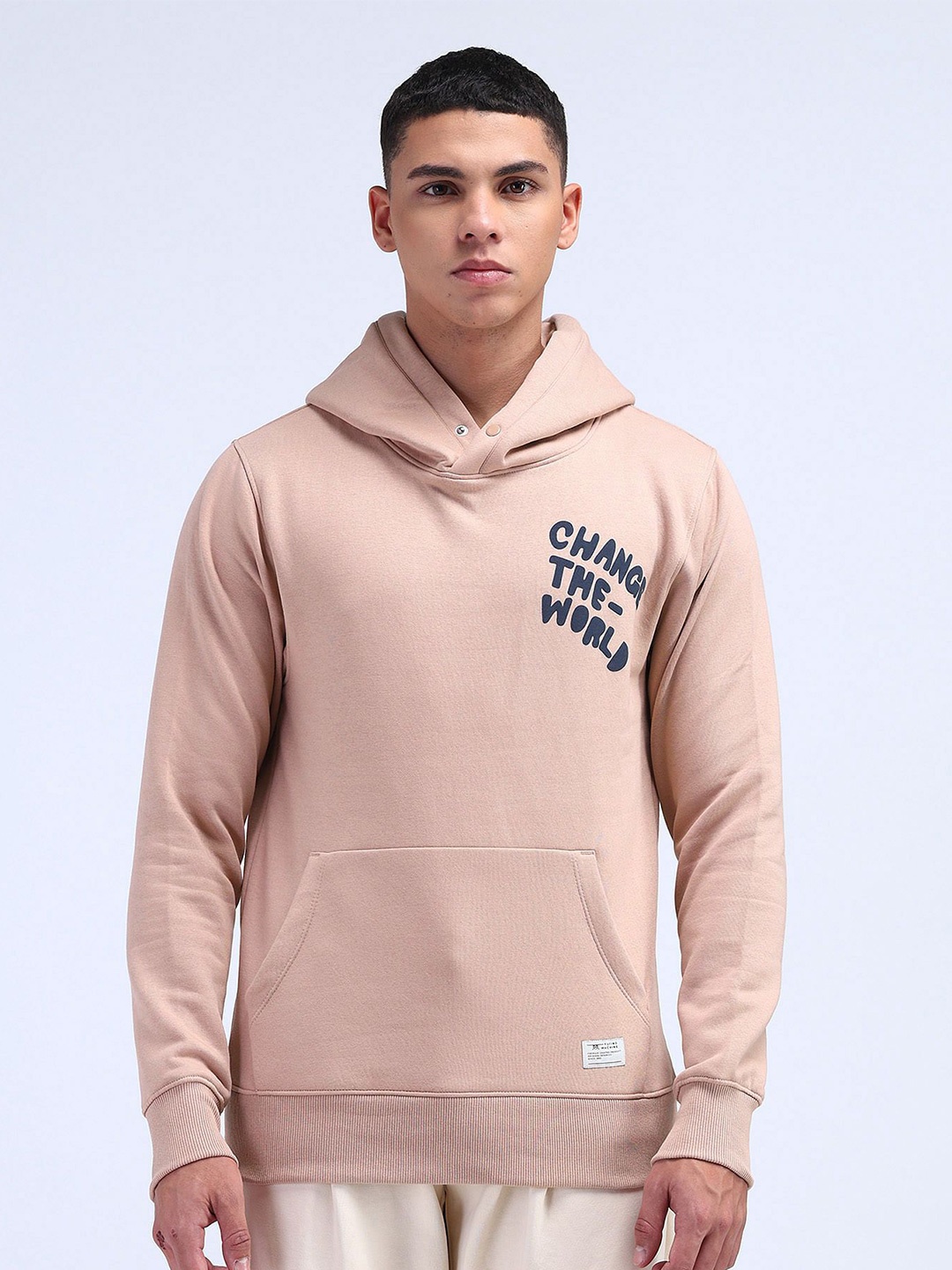 

Flying Machine Men Printed Hooded Sweatshirt, Pink